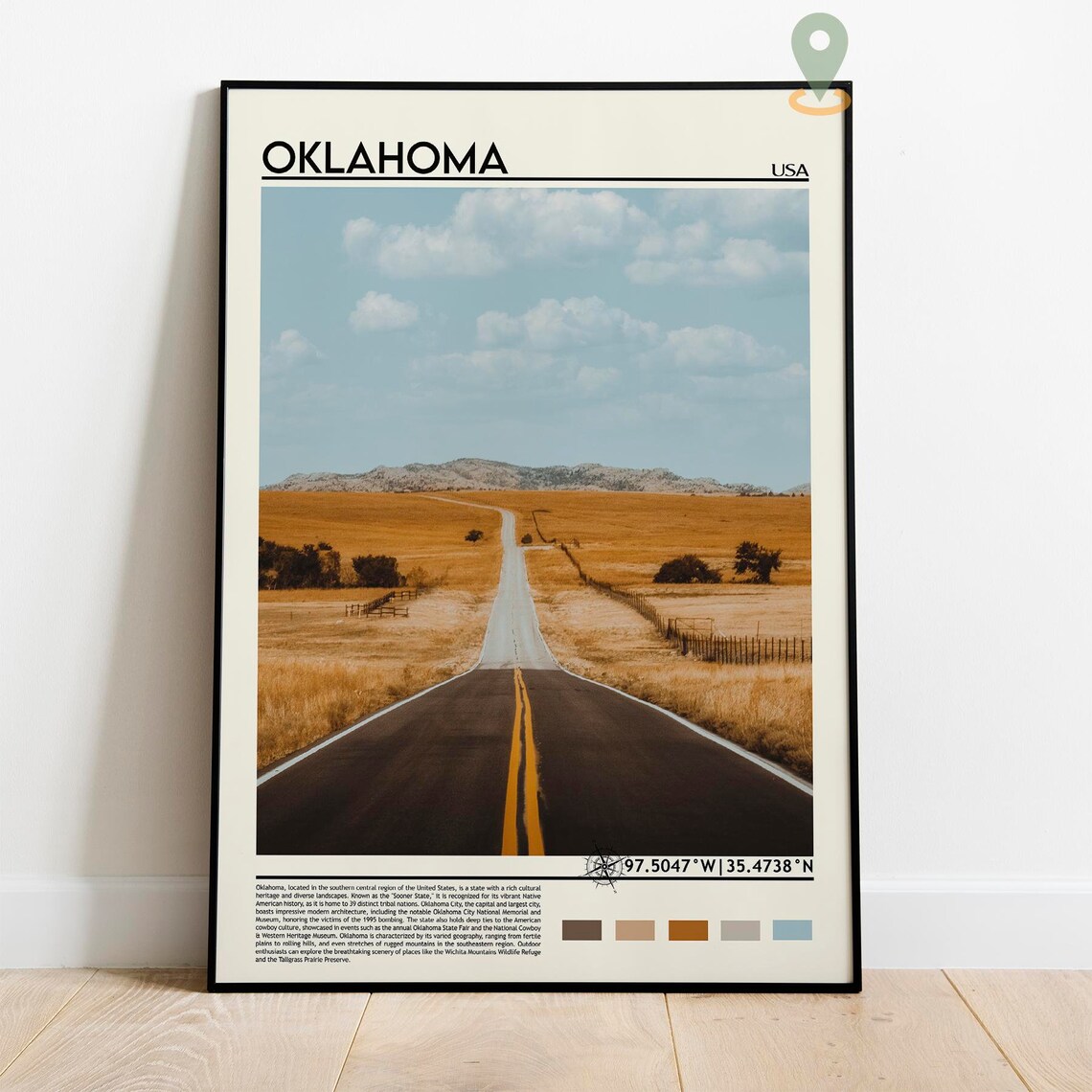 Oklahoma USA Open Highway Golden Prairie Road Trip Travel Poster - Image 2