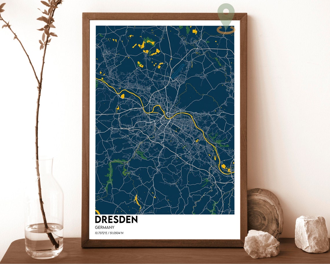 Dresden Germany Dark Green Elbe River Modern City Map Design Poster - Image 6