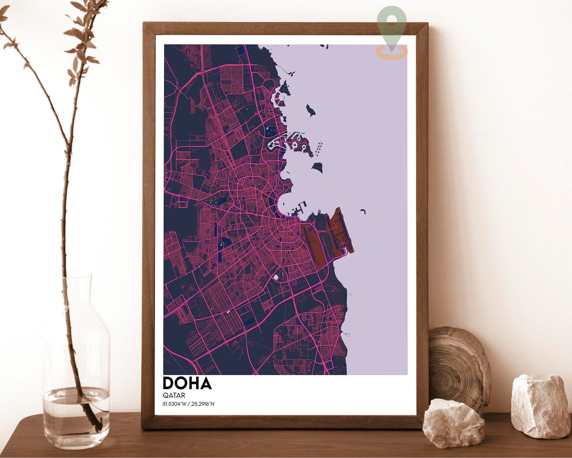 Doha Qatar Street Map Coastal City Modern Art Poster Modern City Map Decor - Image 6