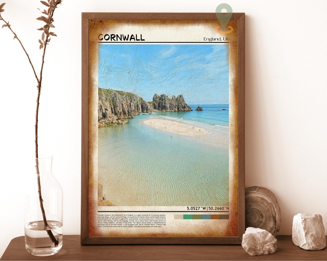 Cornwall England UK Turquoise Cove Rocky Cliffs Beach Poster - Image 6