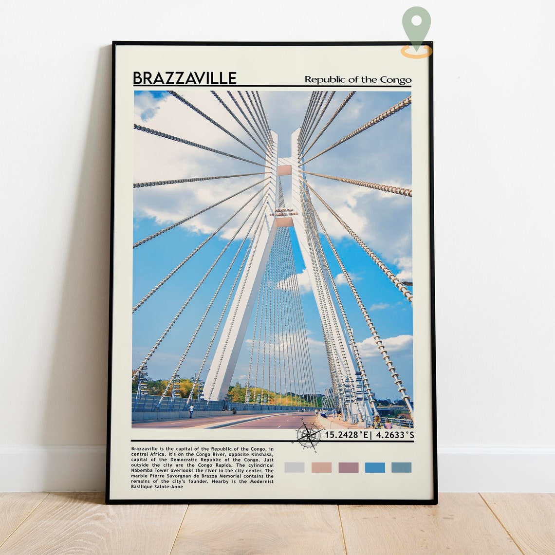 Brazzaville Republic of Congo Cable Stayed Bridge Skyline Poster - Image 5