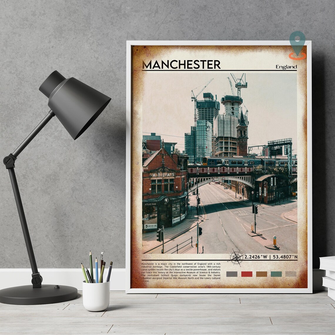 Manchester England City Street Train Viaduct Vintage Travel Poster - Image 4