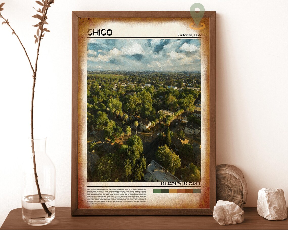 Chico California Tree Lined Aerial Neighborhood Travel Poster - Image 6