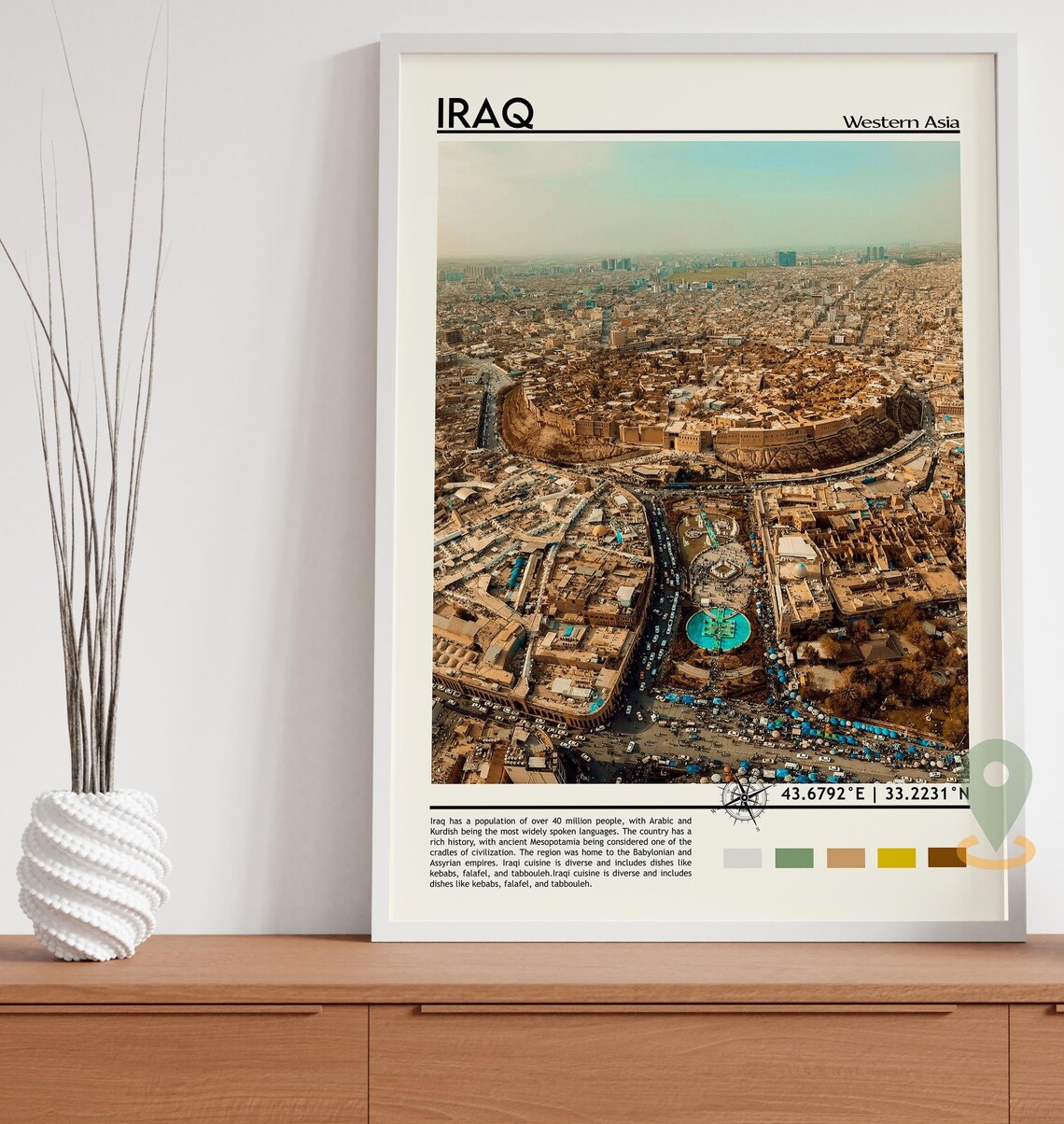 Iraq Western Asia Ancient Citadel Aerial Cityscape Travel Poster - Image 5
