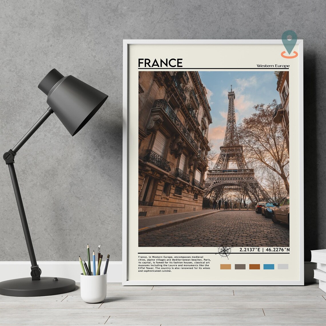 Paris France Eiffel Tower Cobblestone Street Evening Photo Poster - Image 5