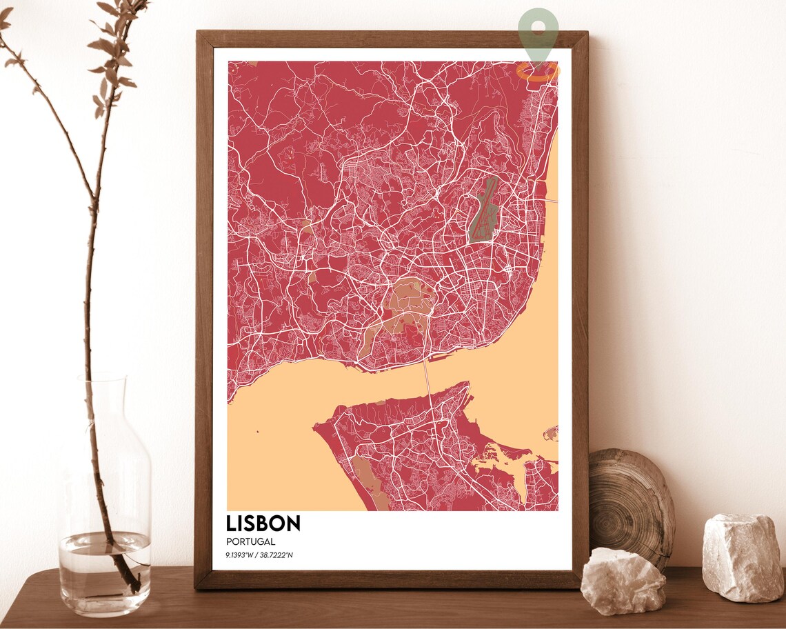 Lisbon Portugal Street Map Beige Turquoise City Cartography Poster - Image 4
