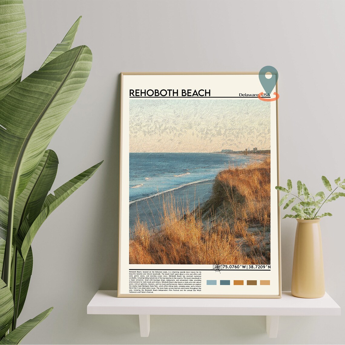 Rehoboth Beach Delaware Dunes Golden Shore Ocean Coordinate Poster - Image 5