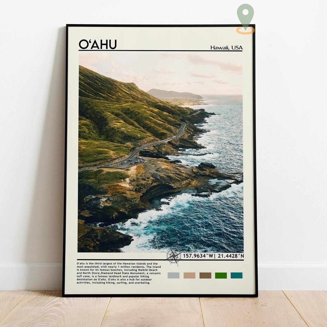 Oahu Hawaii Ocean Cliff Aerial Photography Art Travel Poster - Image 3