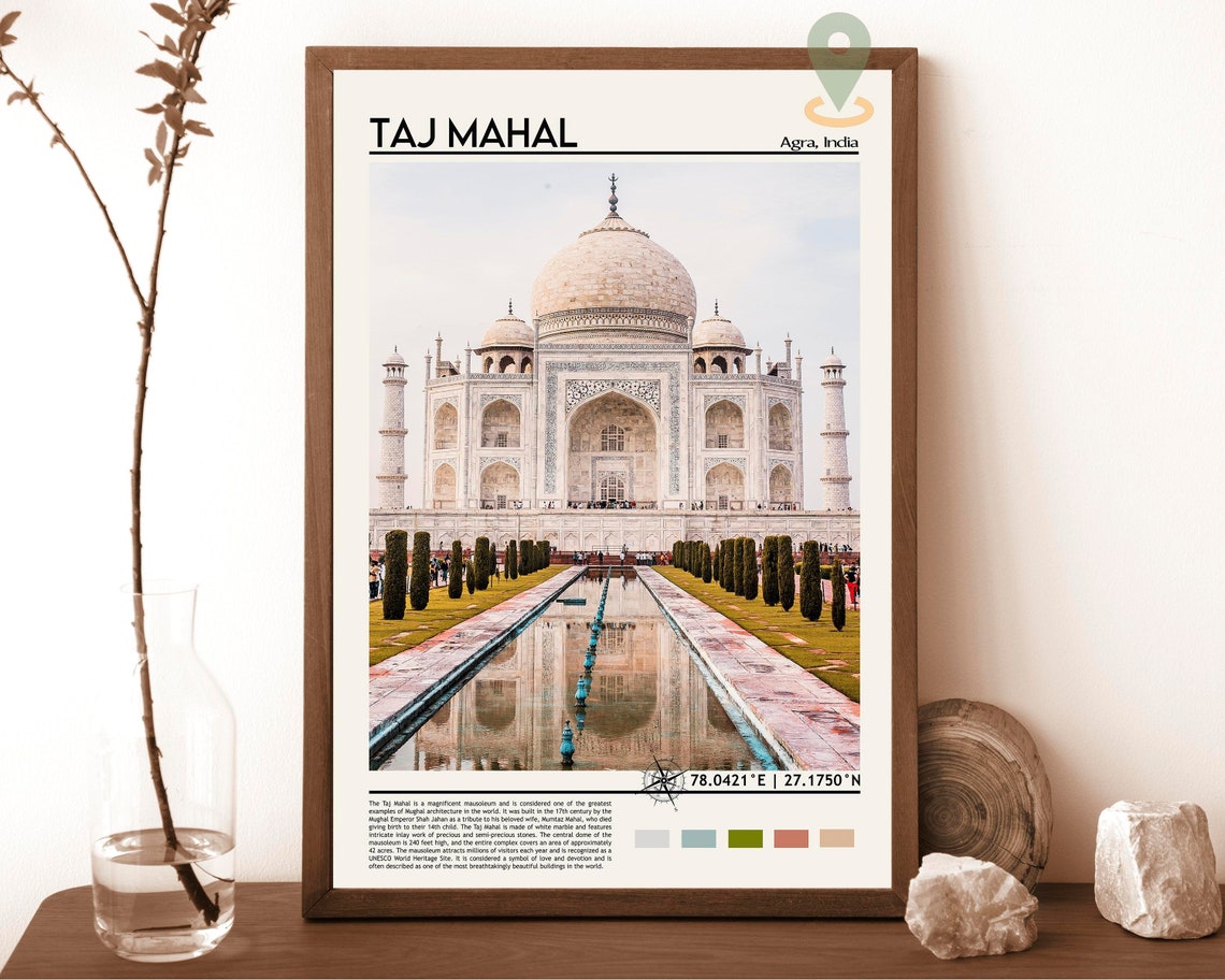 Taj Mahal Agra India White Marble Mausoleum Reflection Travel Poster