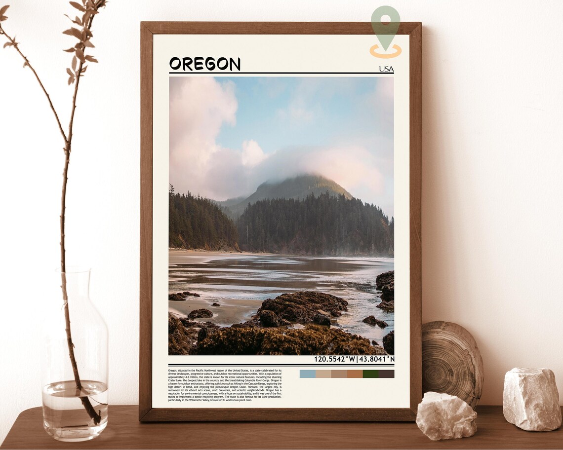 Oregon USA Scenic Misty Pacific Coast Cliffs Photo Home Decor Wall Art
