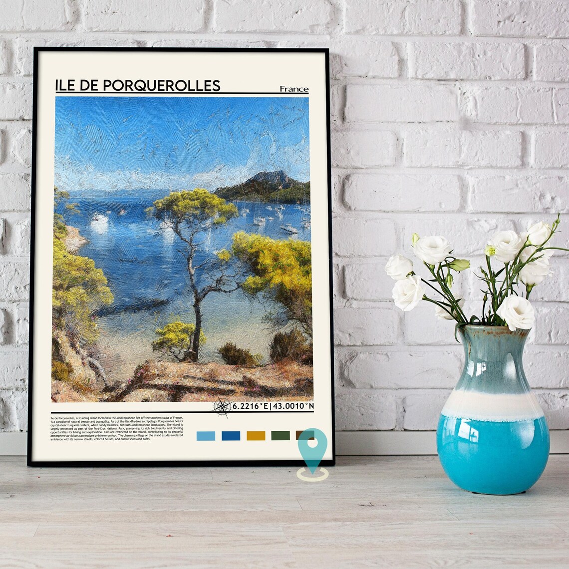 Ile de Porquerolles France Island Coast Painted Travel Facts Poster - Image 3