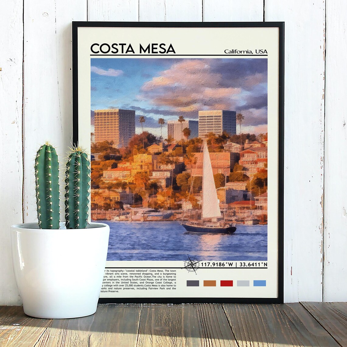 Costa Mesa California Sailboat Harbor Newport Sunset Travel Poster - Image 3
