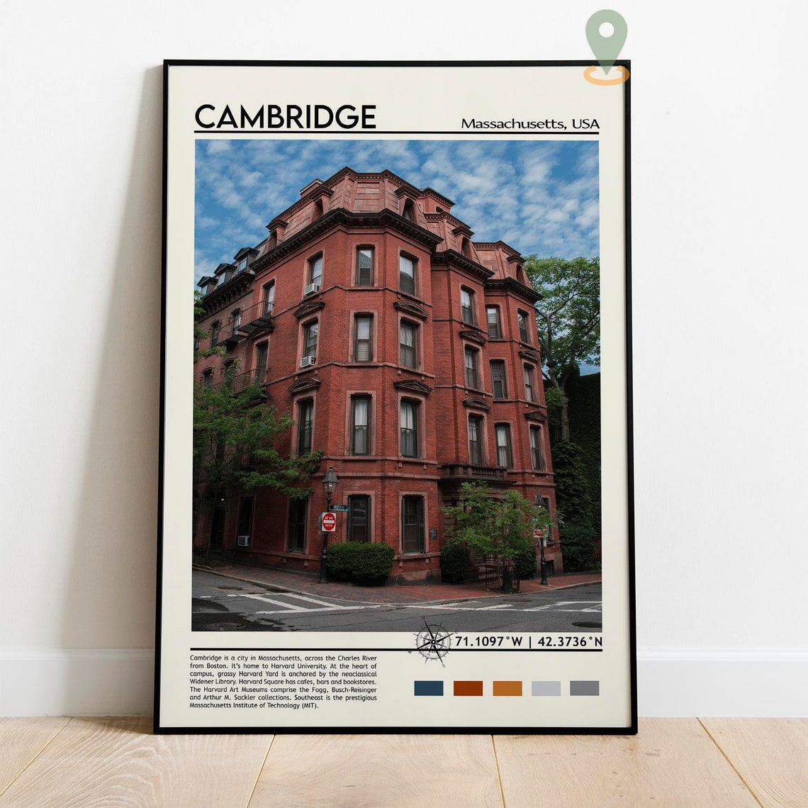 Cambridge Massachusetts Historic Red Brick Building Travel Poster - Image 3