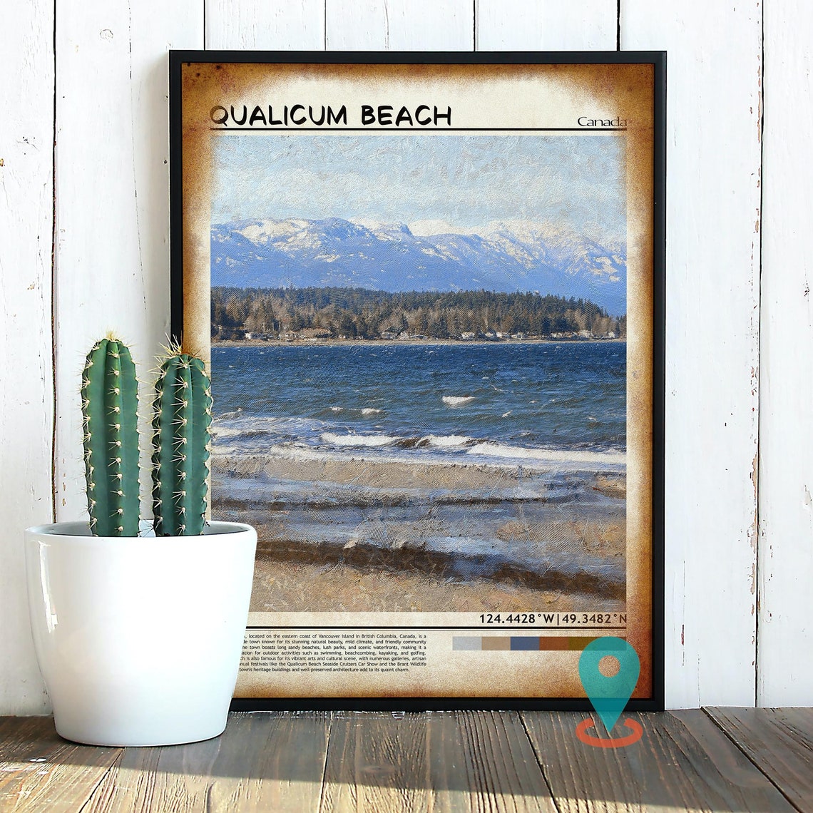 Qualicum Beach Canada Snowy Mountains Ocean Waves Vintage Poster - Image 2