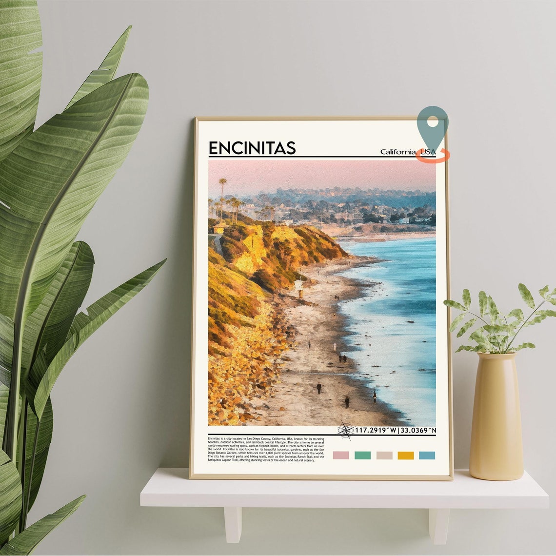 Encinitas California Beach Coast Surf Town Swamis Travel Poster - Image 2