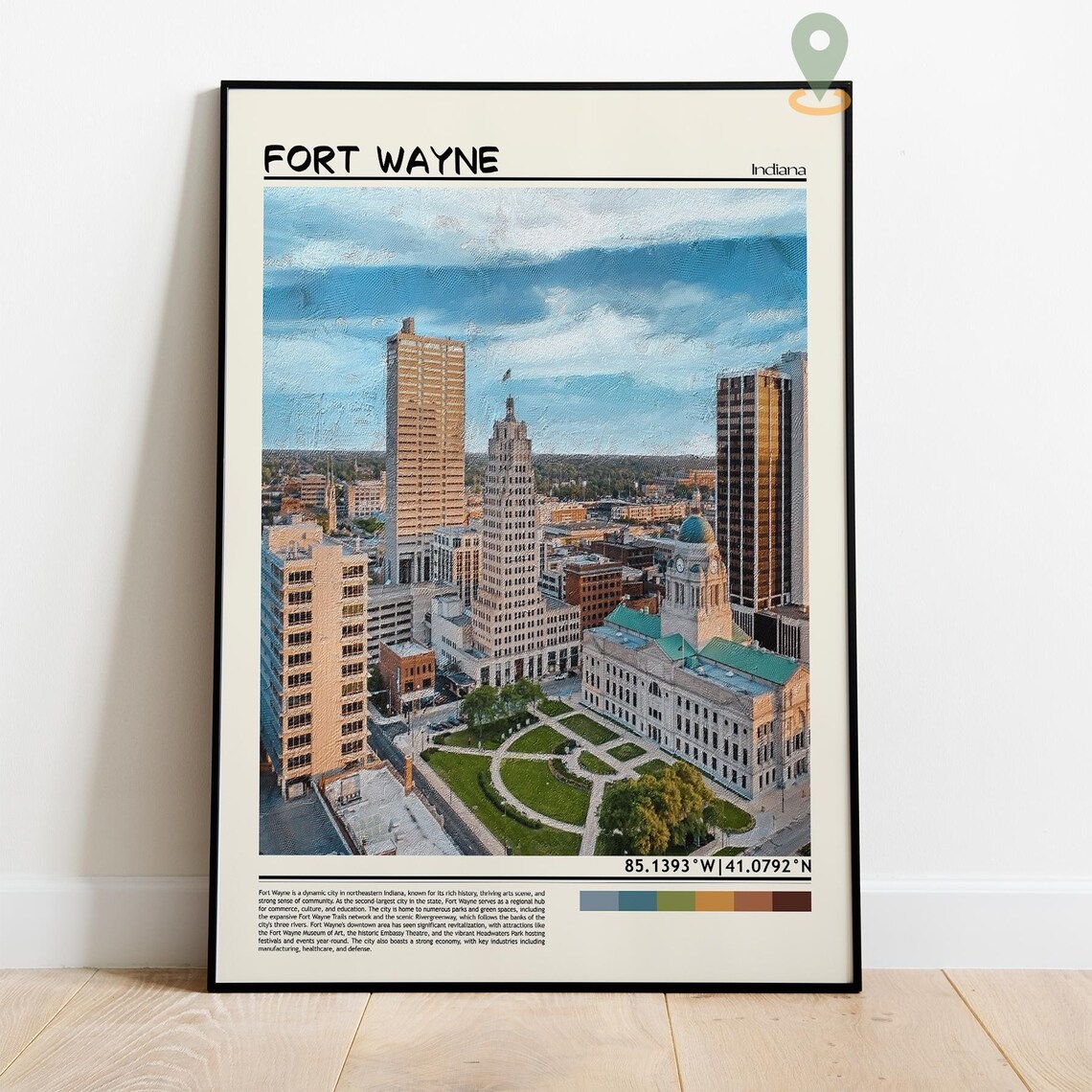 Fort Wayne Indiana Downtown Skyline Courthouse City Travel Poster - Image 4
