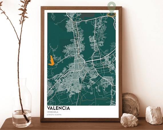 Valencia Venezuela Deep Green Modern City Street Map Design Poster