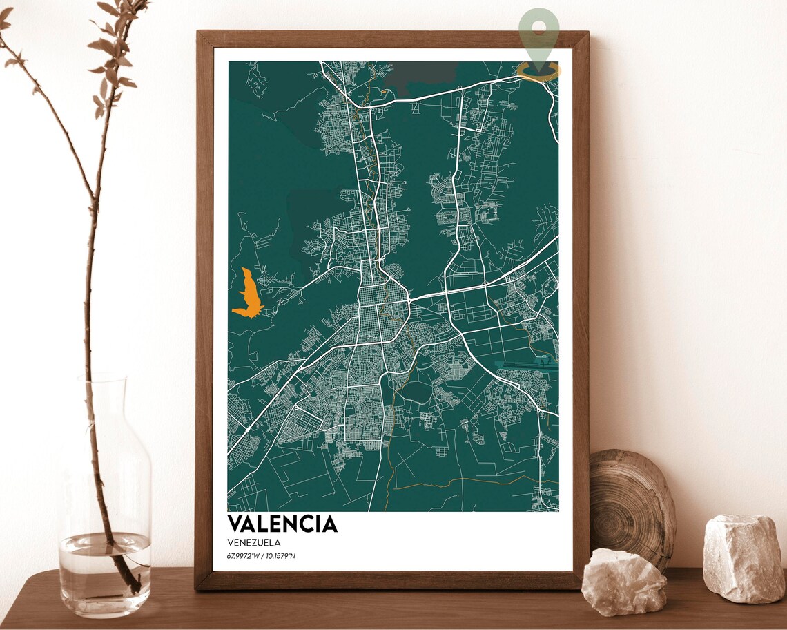 Valencia Venezuela Deep Green Modern City Street Map Design Poster
