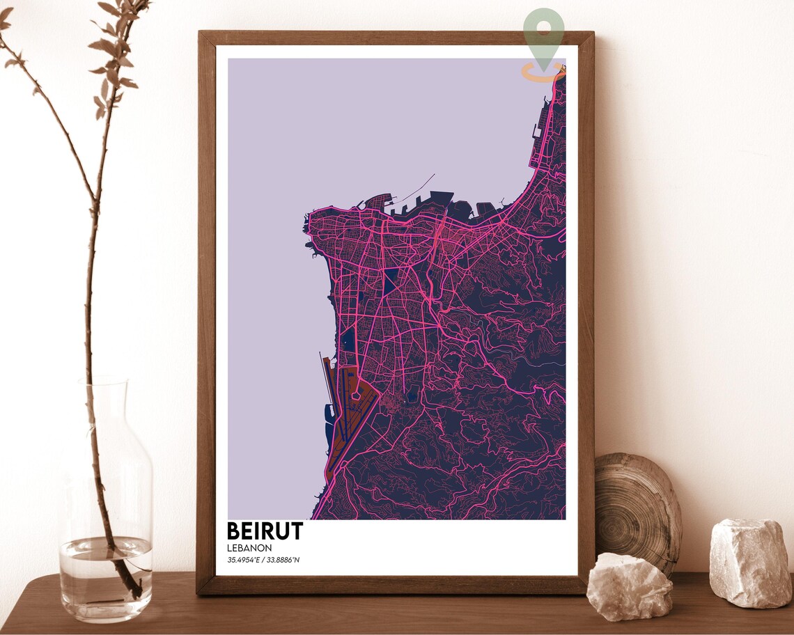 Beirut Lebanon Antique Style Vintage Sepia City Map Art Poster - Image 2