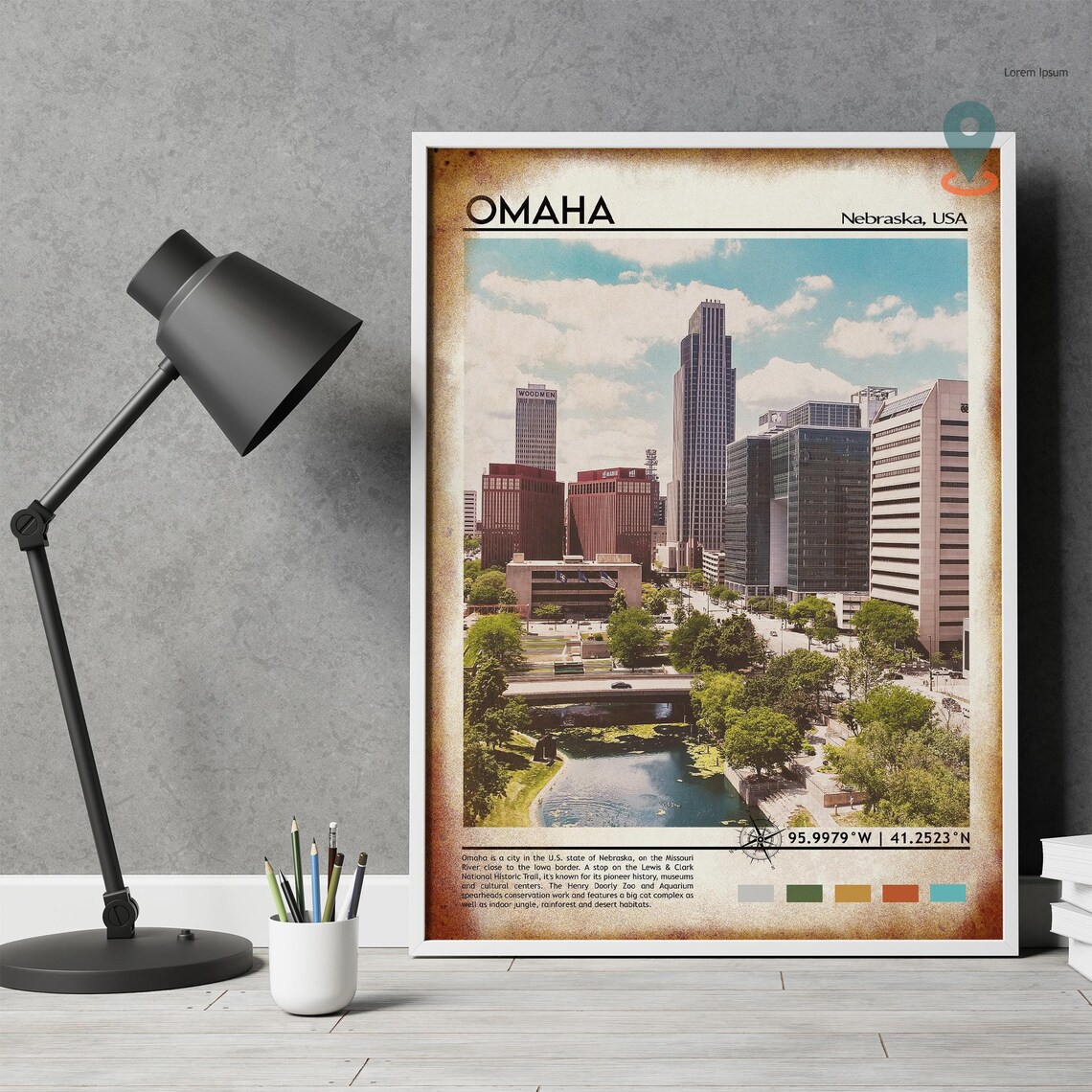 Omaha Nebraska Downtown Skyline Urban Cityscape Travel Print - Image 4