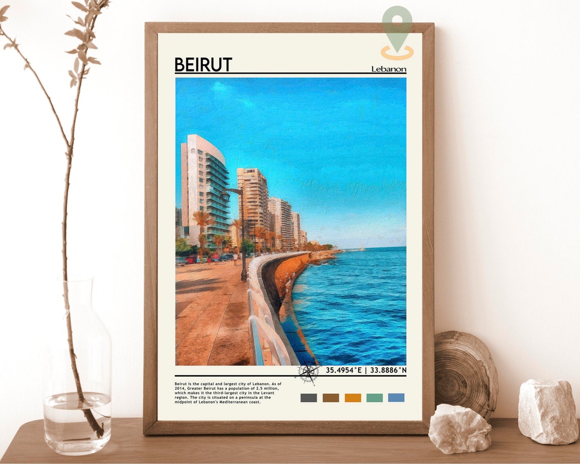Beirut Lebanon Seafront Corniche Mediterranean City Travel Poster