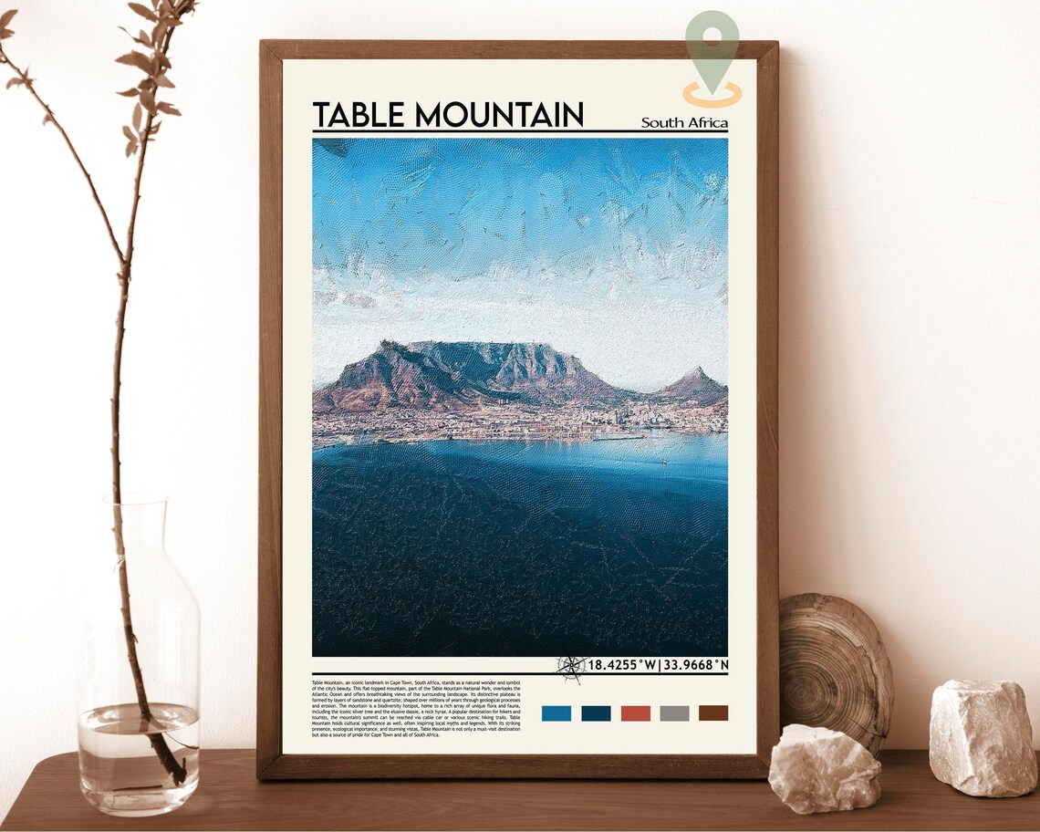 Table Mountain South Africa Cape Town Bay Painterly Landscape Poster