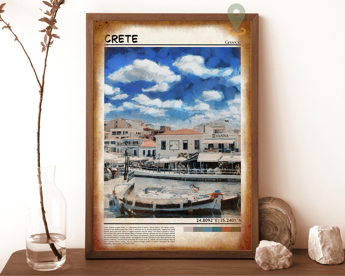 Crete Greece Mediterranean Island Harbor Painted Travel Poster - Image 6