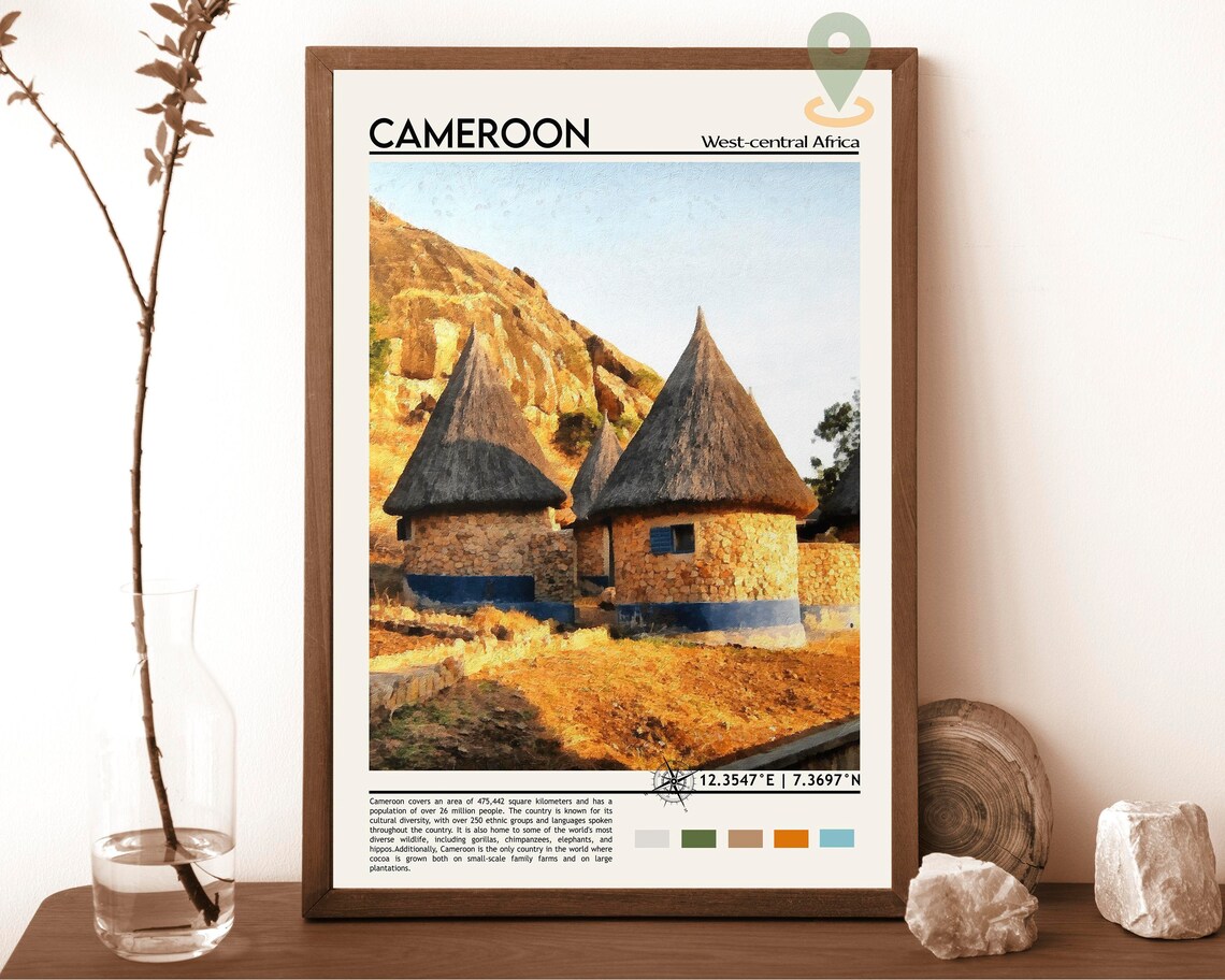 Cameroon Thatched Hut Village Rocky Hills Africa Culture Poster