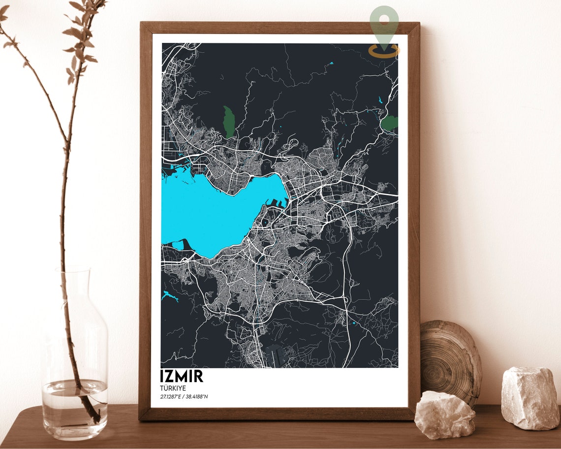 Izmir Turkiye Navy Yellow City Map Modern Travel Wall Poster - Image 6