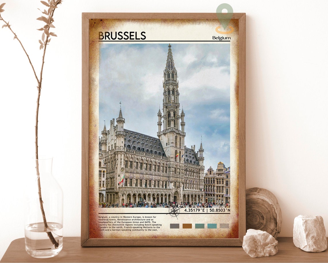 Brussels Belgium Grand Place Gothic Town Hall Landmark Poster - Image 6