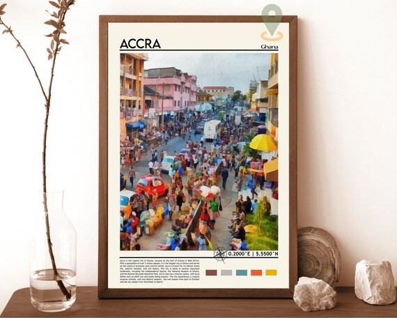 Accra Ghana Bustling Street Market Vibrant West Africa Travel Poster