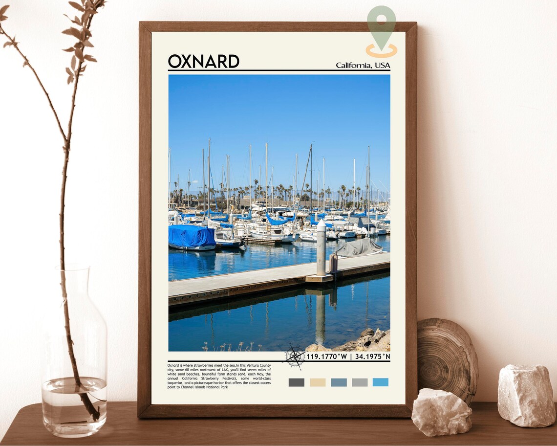 Oxnard California Marina Harbor Sailboats Scenic Travel Poster