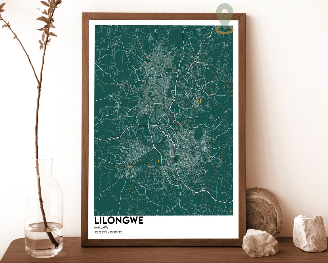 Lilongwe Malawi Deep Green Modern Street Map City Art Poster