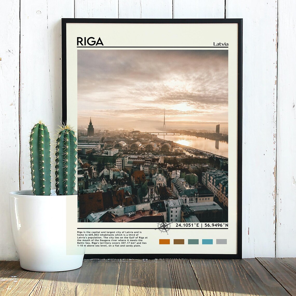 Riga Latvia Daugava River Sunrise Cityscape Travel Photo Poster - Image 3
