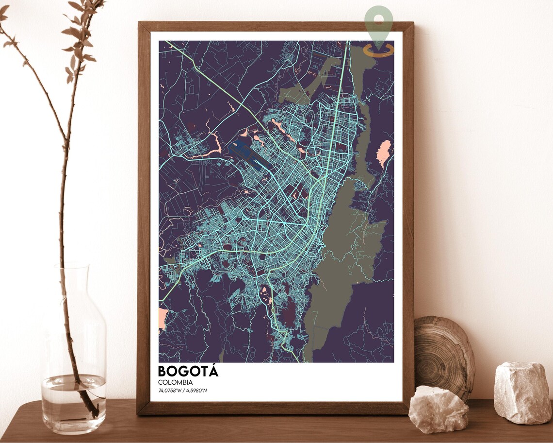 Bogota Colombia Dark Modern City Map Andean Hills Art Poster - Image 3