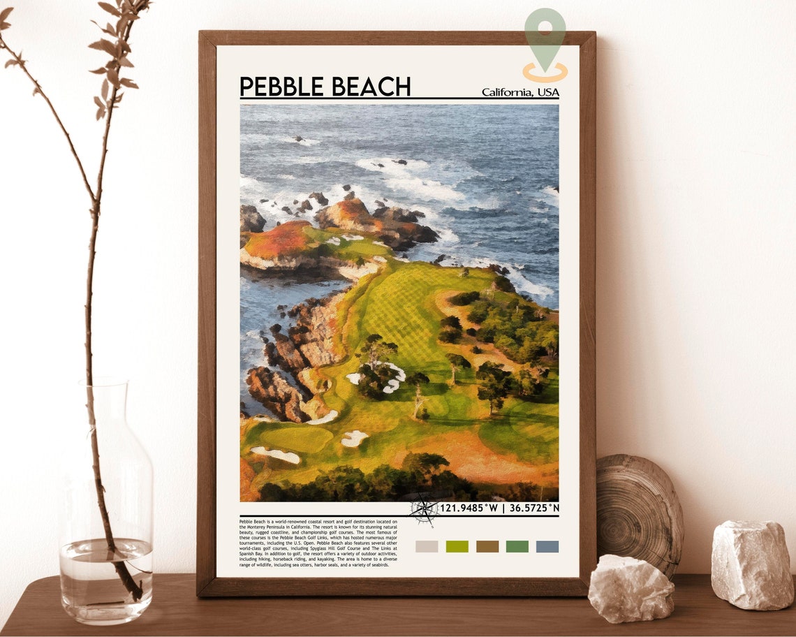 Pebble Beach California Ocean Cliffs Golf Course Travel Poster