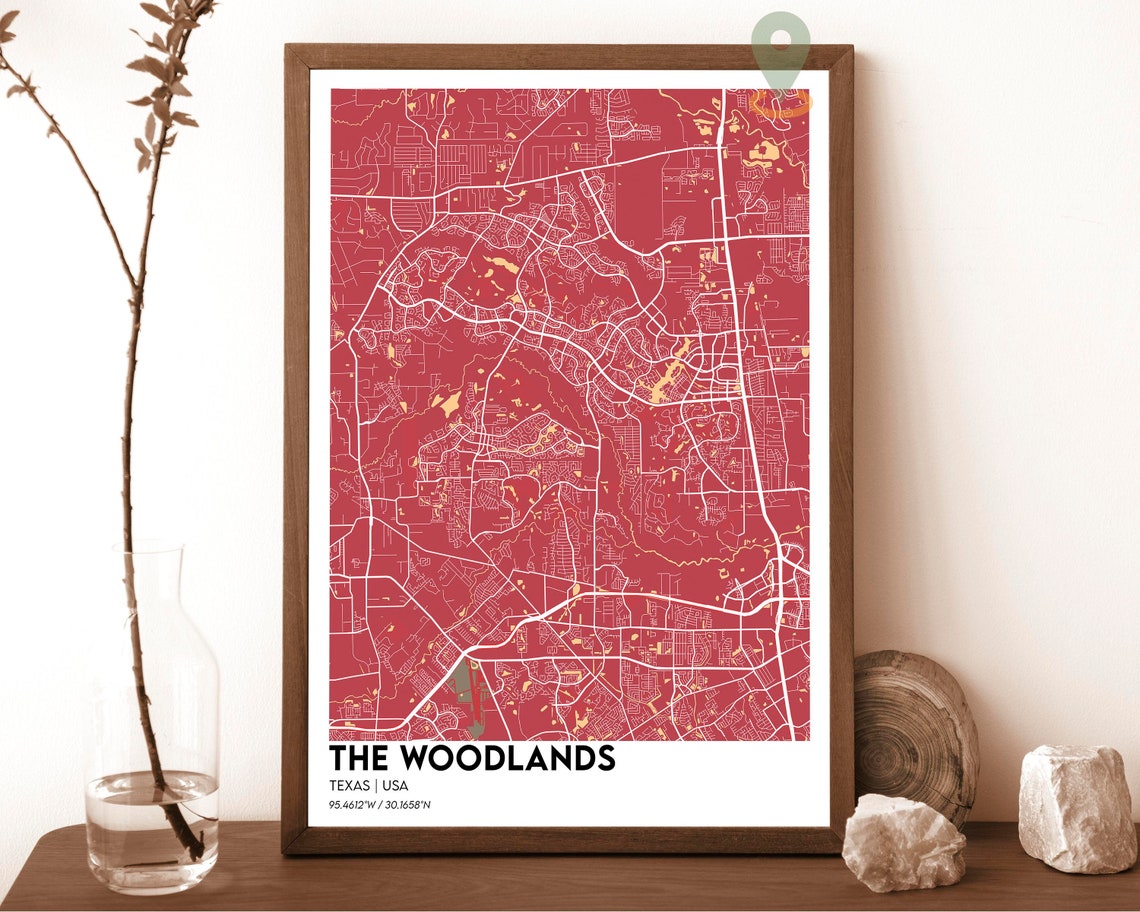 The Woodlands Texas Emerald Street Map Modern Art Decor Poster - Image 3