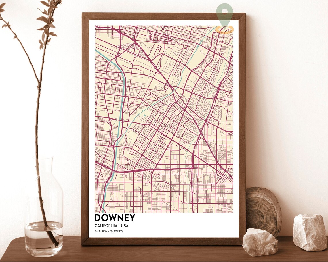 Downey California USA Night Teal Neon City Map Street Grid Poster - Image 6