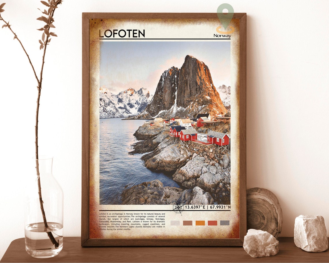 Lofoten Norway Red Cabins Fjord Mountains Arctic Sunset Poster - Image 6