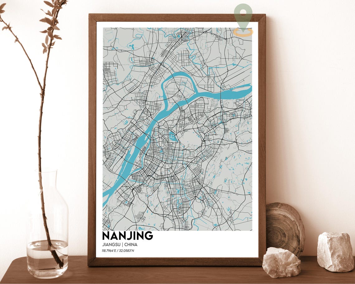 Nanjing Jiangsu China Bold Green Gold Modern City Map Art Poster - Image 2