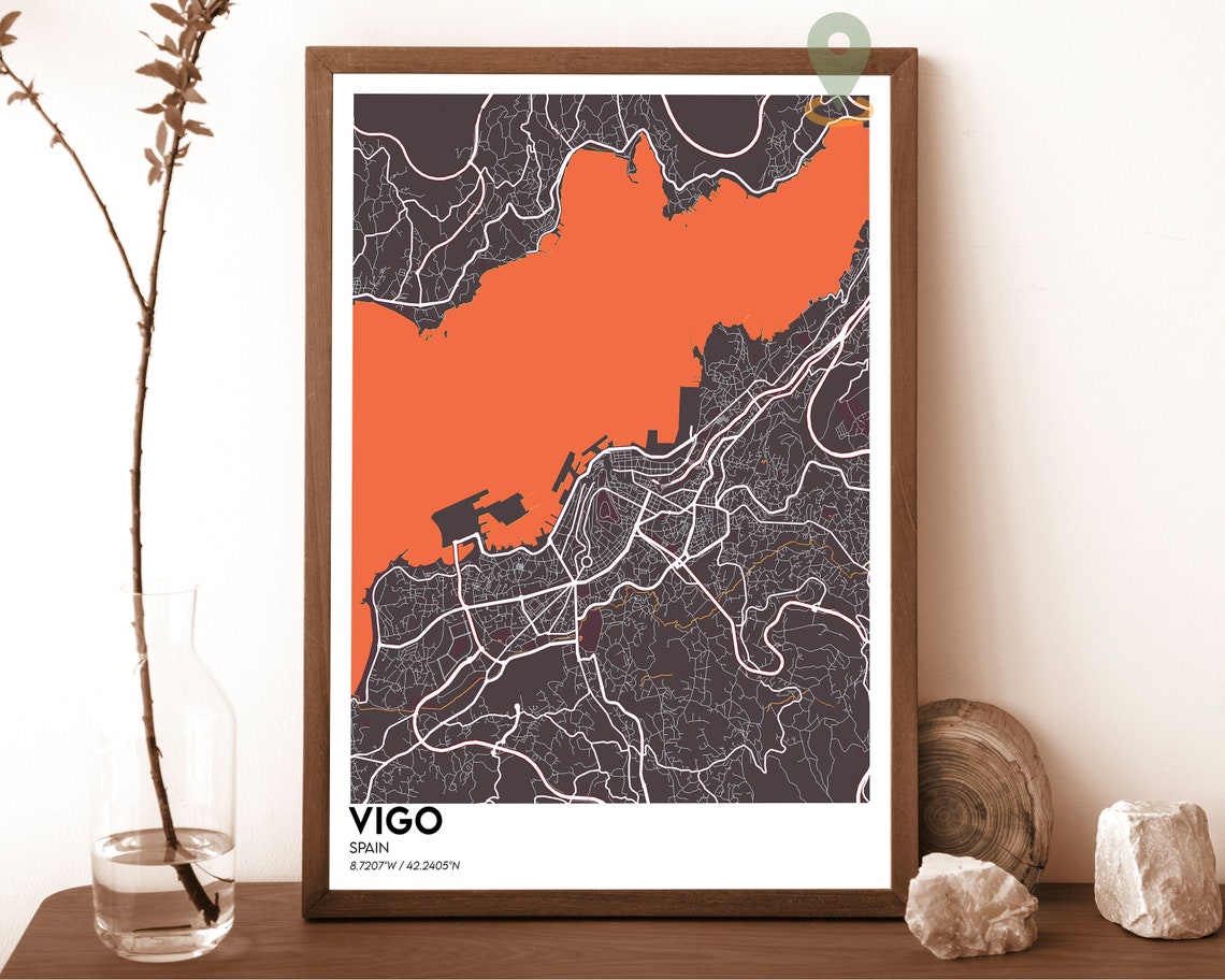 Vigo Spain Bold Teal Orange Modern Coastal City Map Art Poster - Image 5