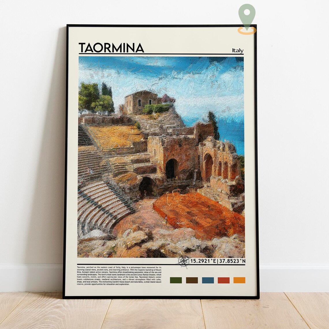 Taormina Italy Ancient Greek Theater Ruins Sea View Painterly Poster - Image 2