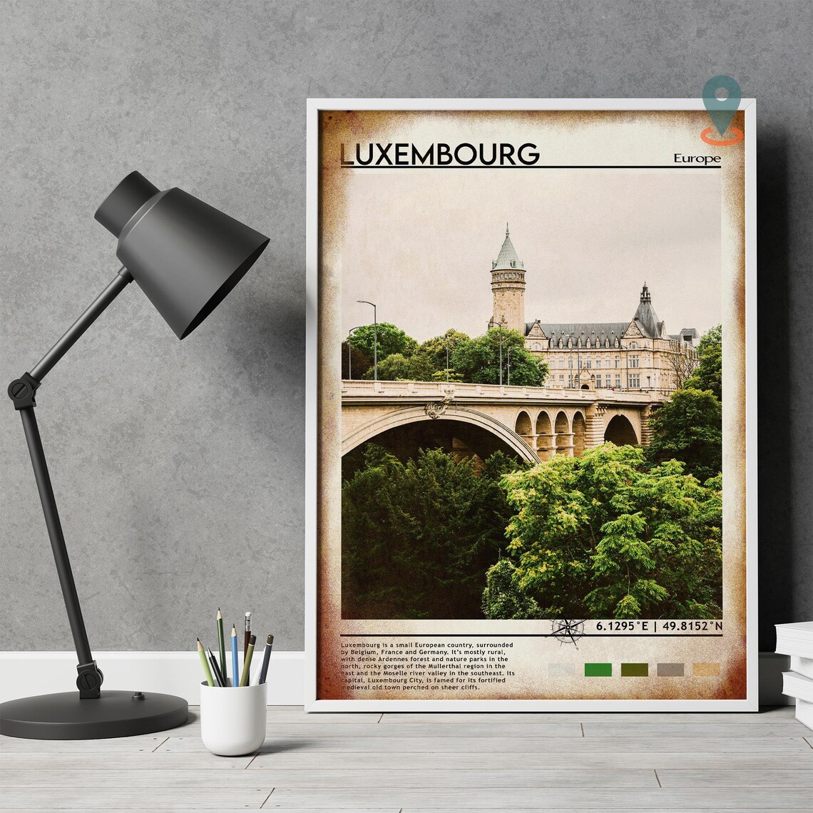 Luxembourg Europe Stone Bridge Palace Green Trees City Poster - Image 5