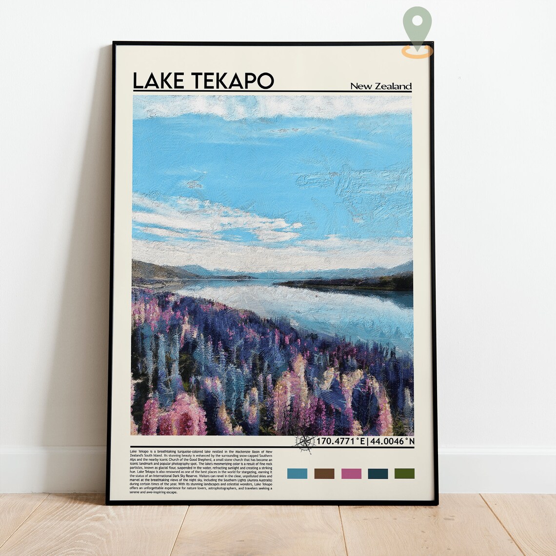 Lake Tekapo New Zealand Turquoise Lake Lupin Travel Photo Poster - Image 2