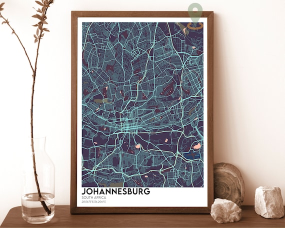 Johannesburg South Africa Midnight Street Map Minimal City Poster