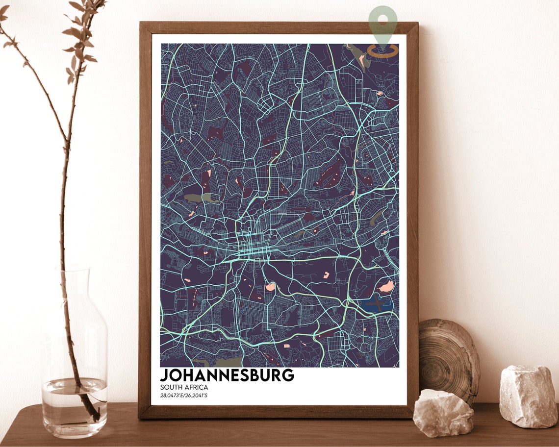 Johannesburg Map Johannesburg Map Print Johannesburg Personalized Map Johannesburg Wall Art Jozi City Johannesburg South Africa Poster