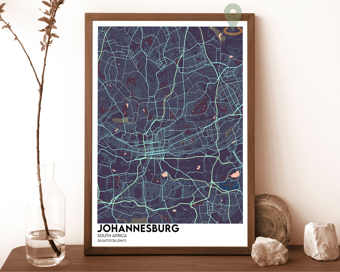 Johannesburg South Africa Midnight Street Map Minimal City Poster