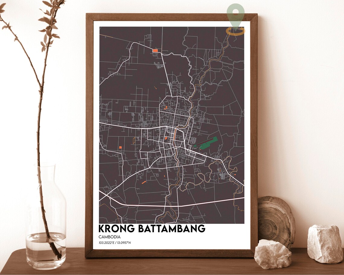 Krong Battambang Cambodia Emerald Green City Street Map Poster - Image 5