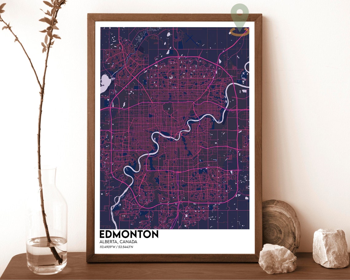 Edmonton Alberta Canada Bold Red Minimal City Street Map Poster - Image 2