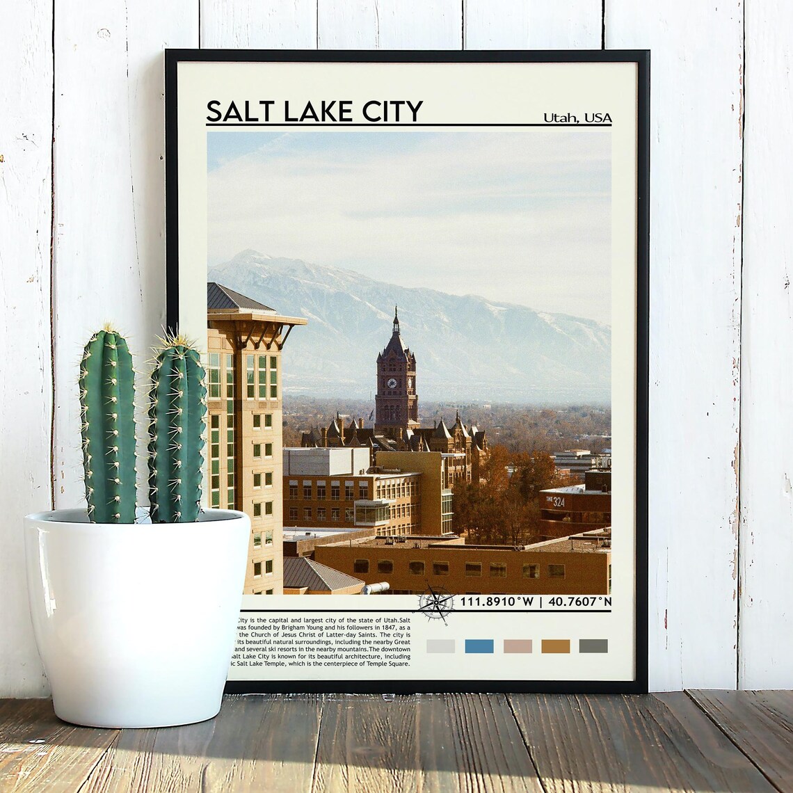 Salt Lake City Utah Clock Tower Snowy Mountains Travel Poster - Image 5